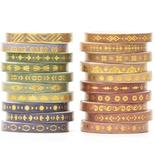 Skinny Washi Tape Set Basic Foil Print Decorative Masking Tapes for Arts, Gold