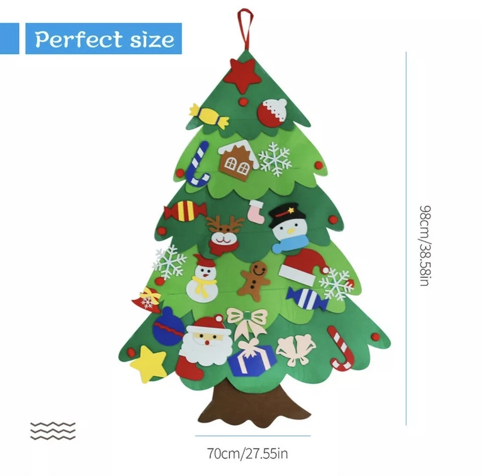 4FT DIY Felt Christmas tree set26pcs detachable ornaments kids wall hanging gift - Image 3 of 4