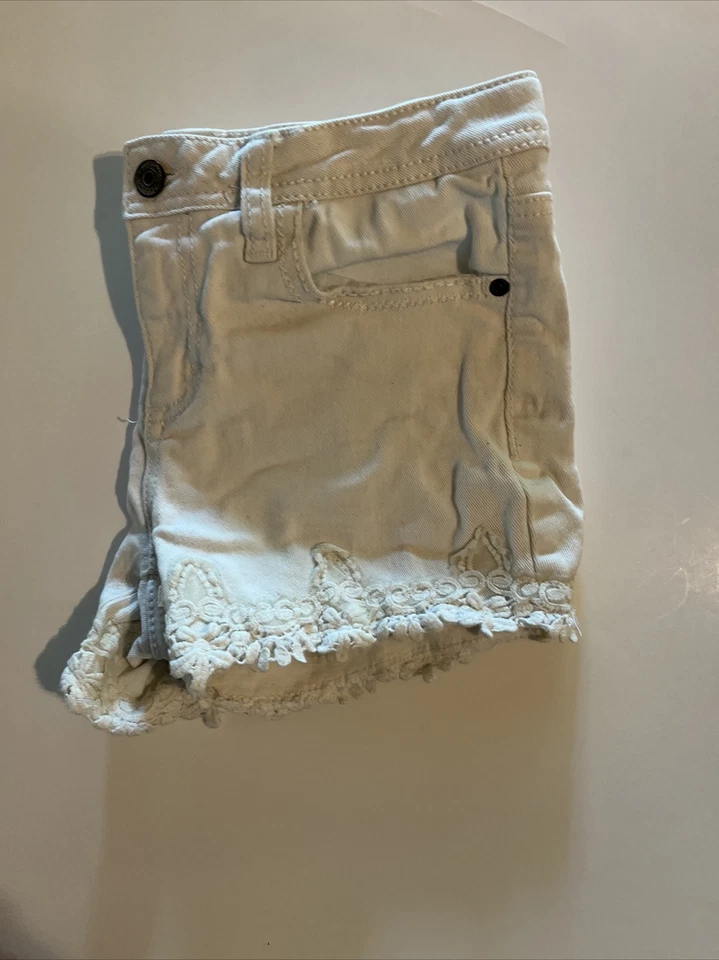 Pantalones Cortos de Jean Mudd Niñas Corte Talla 10 Crochet Detalle de Encaje Lavado Medio Denim Boho Foto 3 de 4