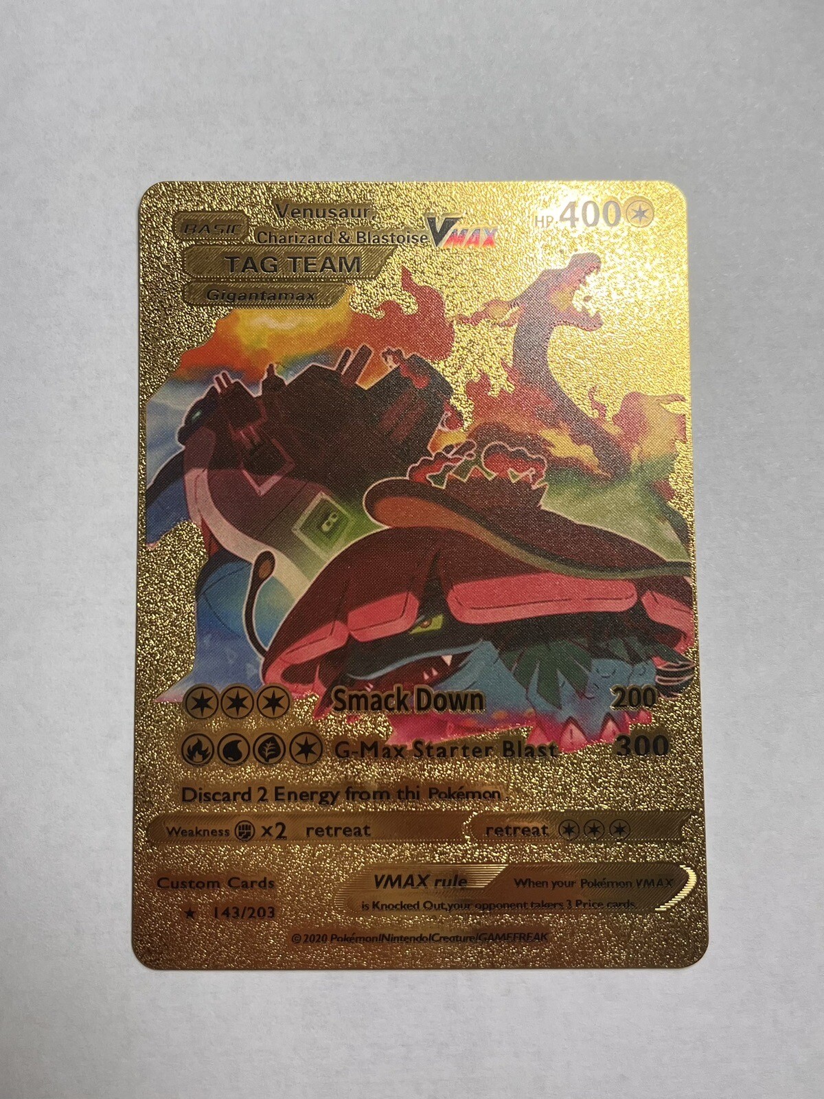 Venusaur, Charizard Blastoise VMAX 400HP Gold Foil Fan Art Display Card 143/203