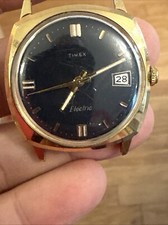 Vintage Timex Electric Black Dial gold tone men's watch 1970s For Repair