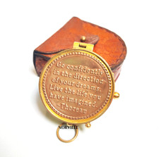 Antique Brass Poem Compass with Leather Case Vintage Nautical Collectible & Gift