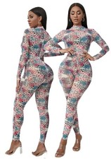 Snakeskin Muti-Colored Print Mock Neck Mesh Unitard Jumpsuit