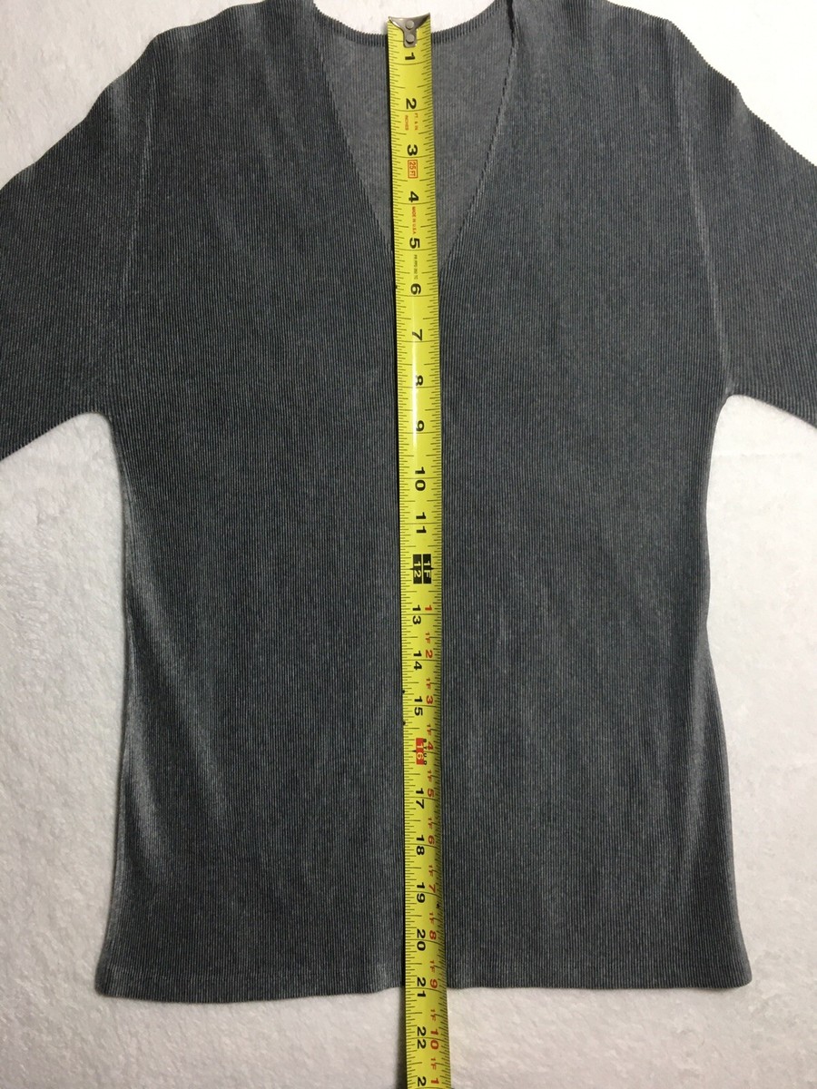 Issey Miyake PLIATS PLIAS japan Size 3 Gray Shiny V Neck