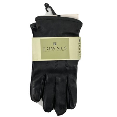 Fownes Men's Leather Gloves Black Sz Large L Wool Cashmere Nylon Lined 1843  New