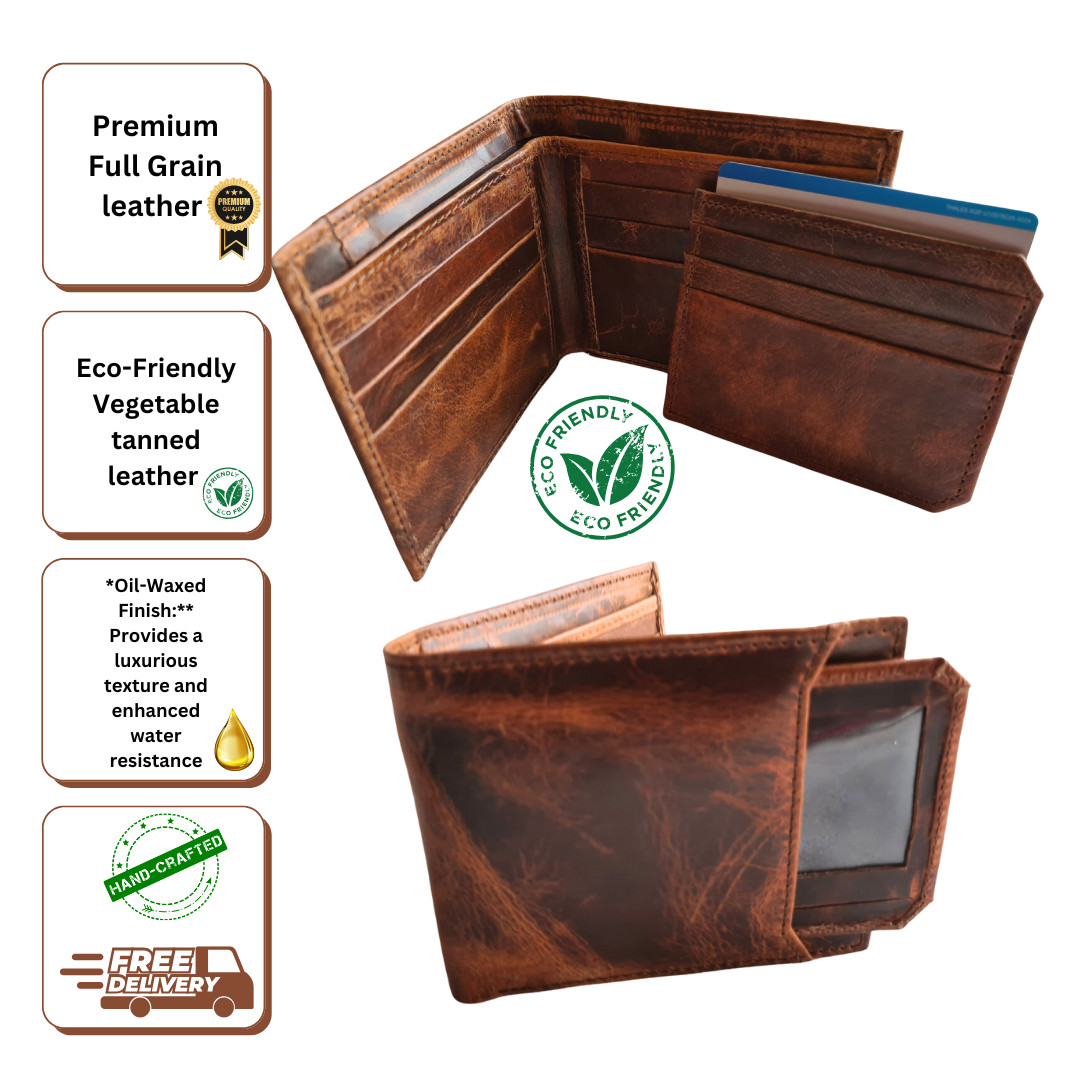 Cartera rústica de cuero premium hecha a mano para hombre: ecológica curtida vegetal