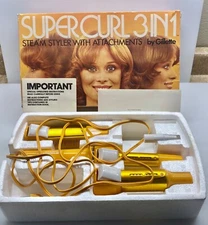 VANITY RETRO COSMETOLOGY VTG 1970s Gillette Super Curl 3 In 1 Steam Styler VGWC