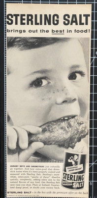 Sterling Salt Hungry Boy Eating Fried Chicken Damp Proof Vintage Print Ad 1956