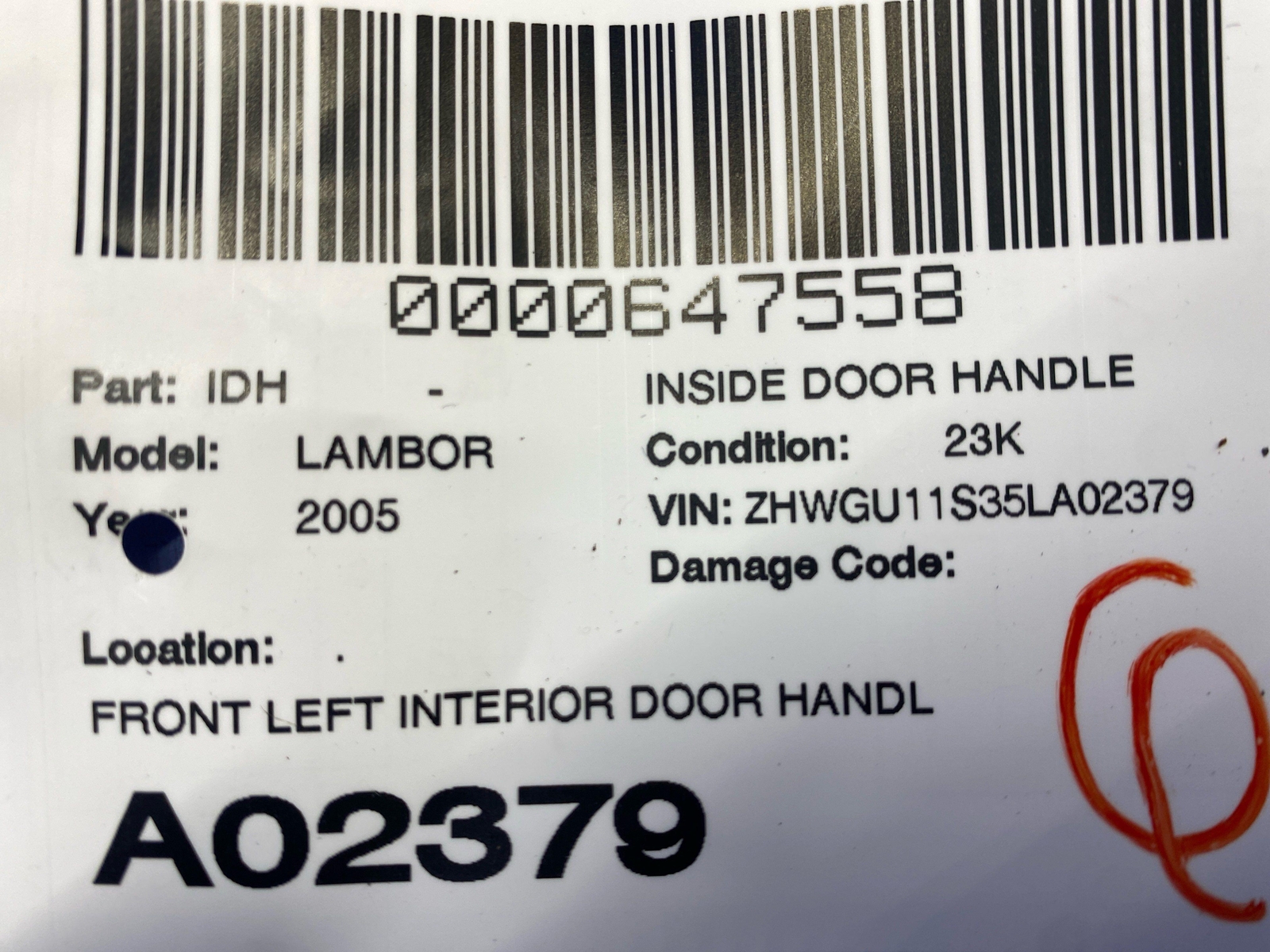 2003-2007 LAMBORGHINI GALLARDO FRONT LEFT INTERIOR DOOR HANDLE W/ TRIM COVER