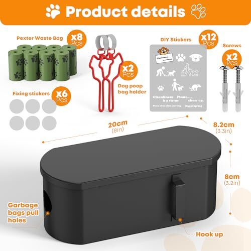 DIY Dog Poop Bag Dispenser Wall Mount with 2Pcs Dog Poop Bag Holder and