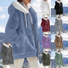 Women Warm Top Fluffy Coat Ladies Hooded Fleece Jacket Outwear Plus Size UK