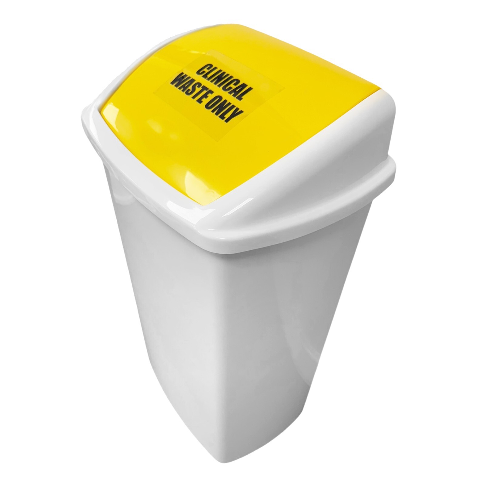 Plastic Swing Top Bin White Base Yellow Lid Waste Rubbish Bin Kitchen Dustbin