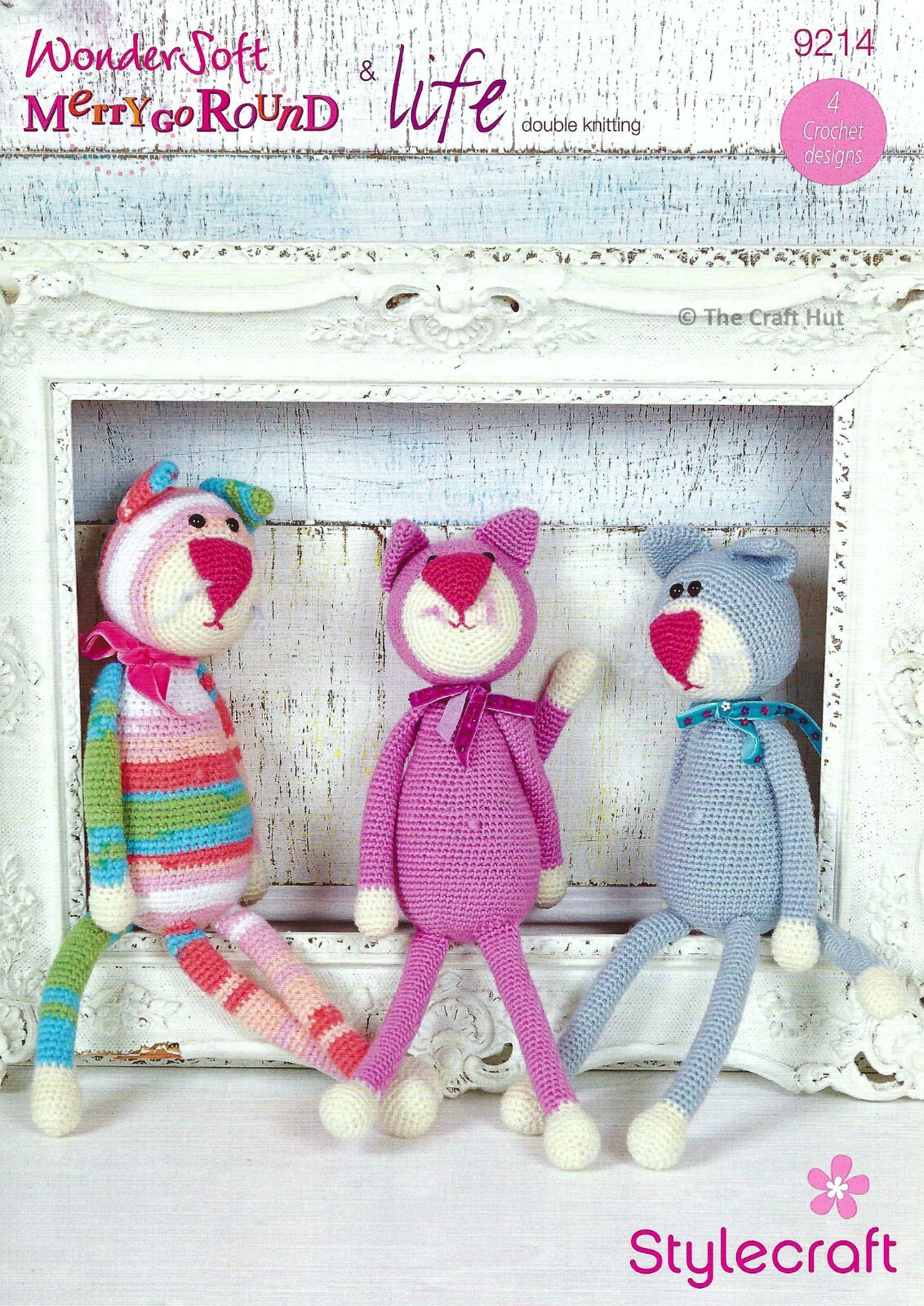 Crochet PATTERN ONLY Stylecraft Toy Kittens Cats and Paw Print Pillow 9214 New