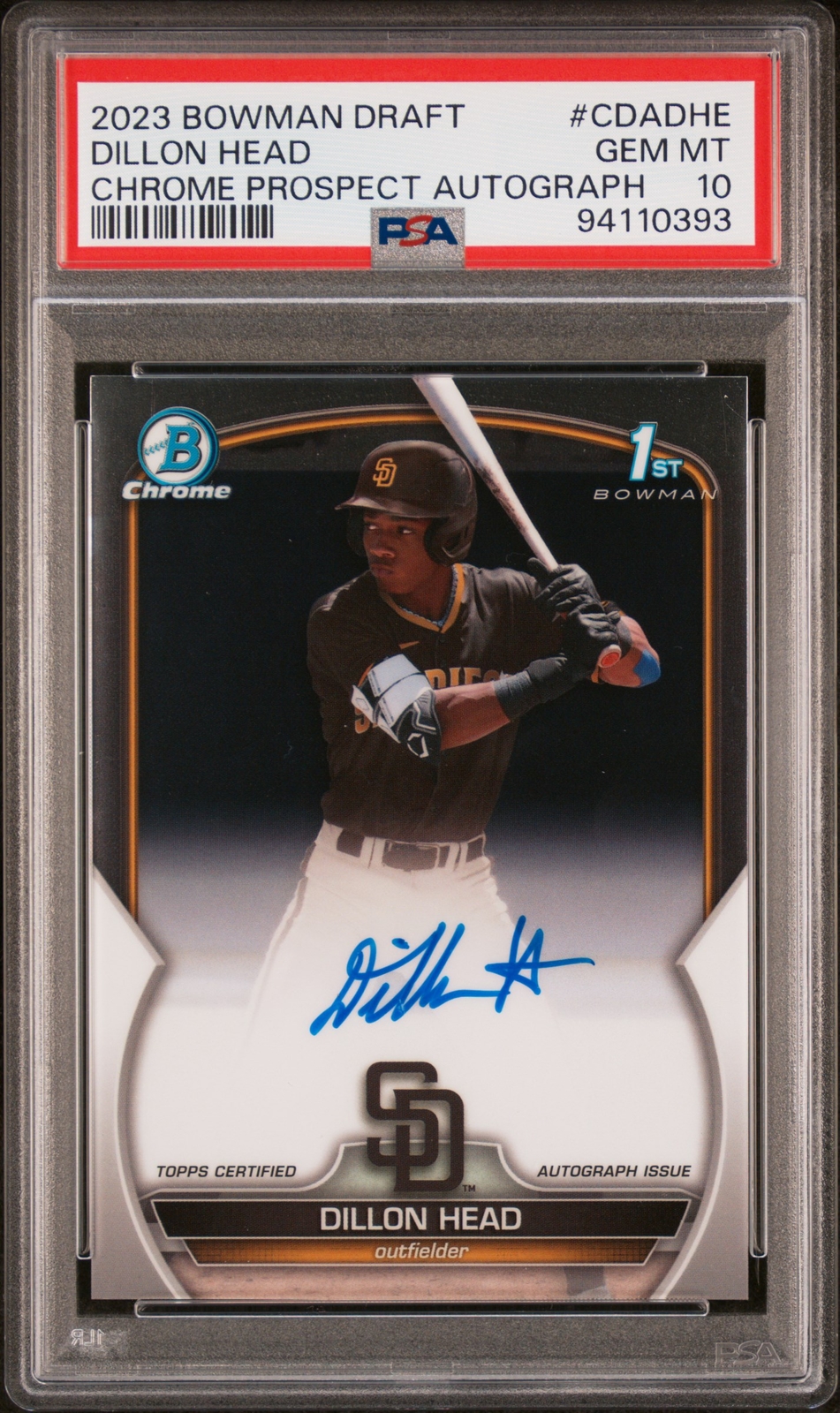 2023 Bowman Draft Chrome Dillon Head 1st Rookie Card RC Auto PSA 10