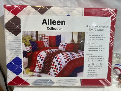 Duvet Comforter Cover 4 pc King Sheet set 600 TC Cotton Aileen 3D New BURGUNDY