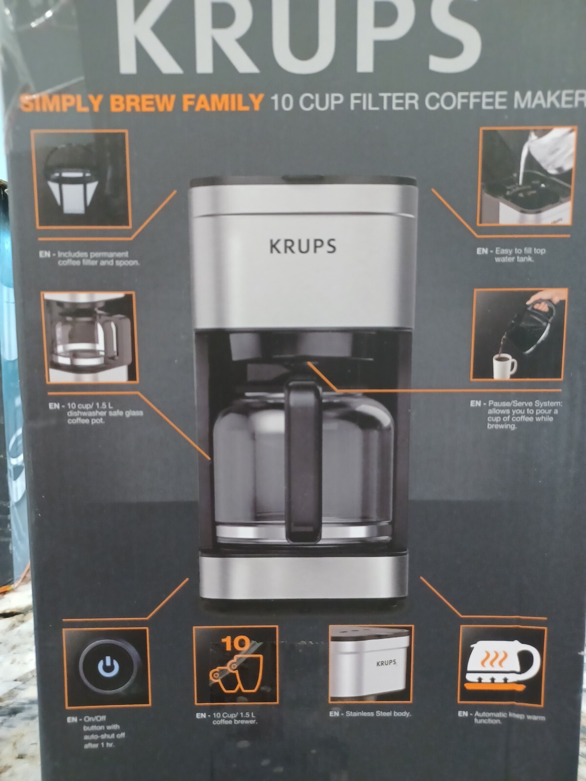 KRUPS Simply Brew Family Drip Coffee Maker, 10Cup, Black & Stainless Steel 10942227434 eBay
