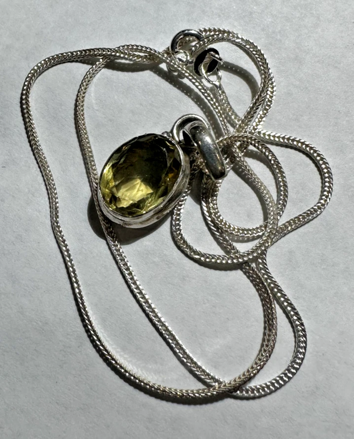 Pendente Facettato In Citrino Giallo In Argento Sterling 18" 6.5g Collana - Immagine 2 di 4
