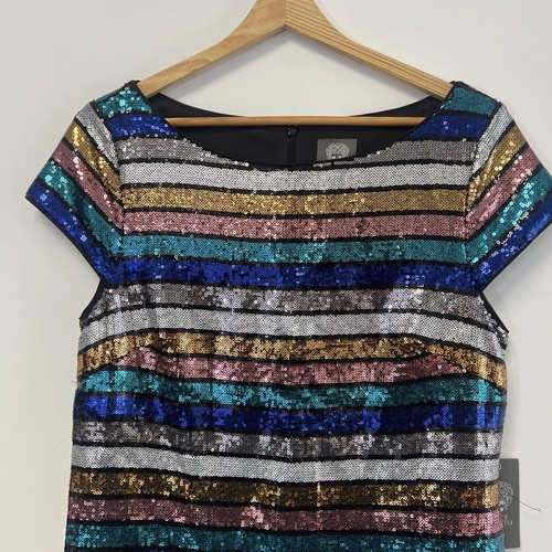 VINCE CAMUTO Women’s Blue Sequined Short Sleeve Mini Sheath Party Dress 10 NWT - Picture 7 of 13