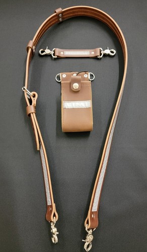 Firefighter Leather REFLECTIVE Radio Strap 3 pc. Pocket Holder Brown XL Size - Picture 4 of 19