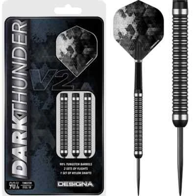 Designa Dark Thunder V2 Steeldarts | 90% Tungsten | 20–26 g | Grip-Level 3