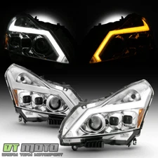 Chrome Headlights w/LED Sequential Signal Switchback DRL For 2010-2013 G37 Sedan