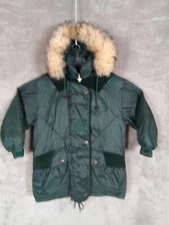 Triple Fat Women’s Goose Down Filled Jacket sz S Removable Fur Hoodie Full Zip