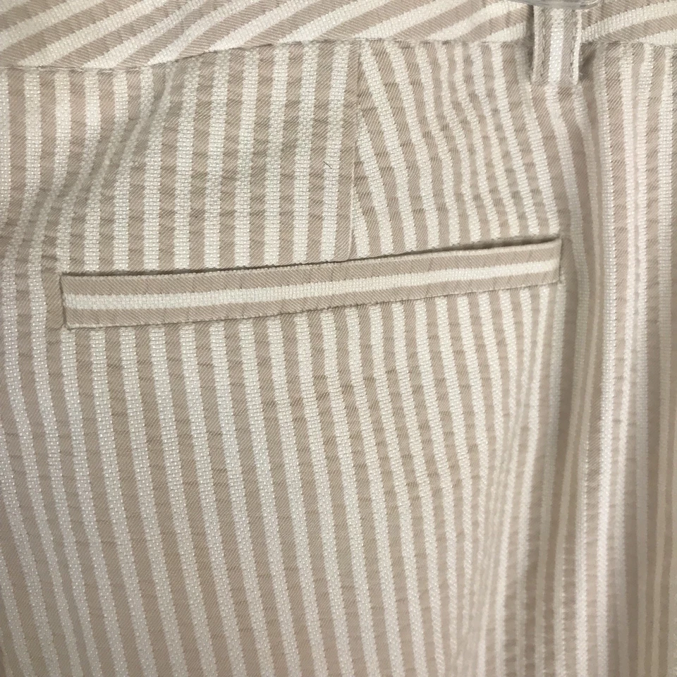 Pantalones de vestir para mujer Elie Tahari 4 algodón elástico marrón blanco a rayas acampanados Foto 3 de 4
