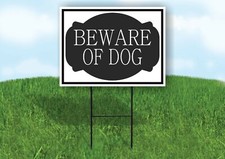 BEWARE OF DOG BLACK TAG Yard Sign Road with Stand LAWN SIGN