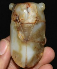 7CM Old China Chinese Boutique Hetian nephrite carving cicada statue sculpture