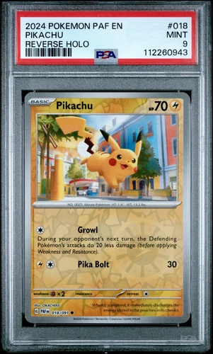 PSA 9 Pokemon TCG 2024 Paldean Fates #018/091 Pikachu Reverse Holo