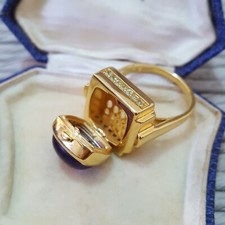 925 Sterling Silver Ring, Locket Ring, Genuine Amethyst, Size T.5 US 9.75, Gold