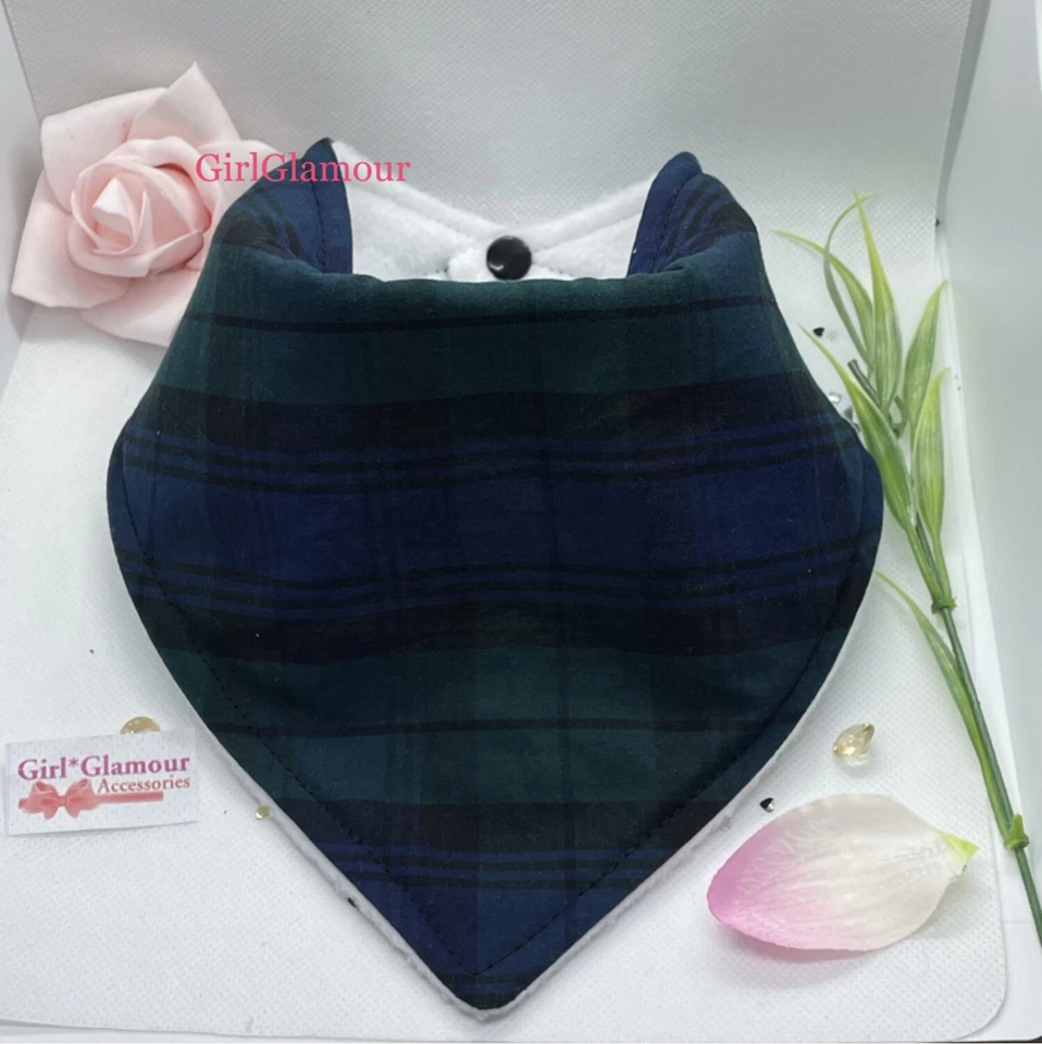 GIRL*GLAMOUR Black Watch Dribble Bib Green Blue Tartan Burp Dress Burns Night Scottish Kilt