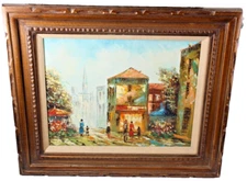 Vibrant Original Oil on Canvas Signed by Rene Caron Impressionist City Scene