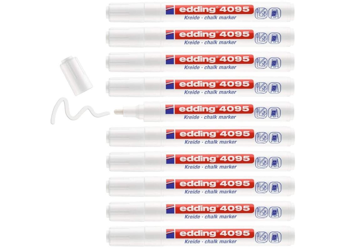 Marqueur craie liquide edding 4095 blanc en lot de 10 feutres effaçables avec pointe ronde de 2-3 mm