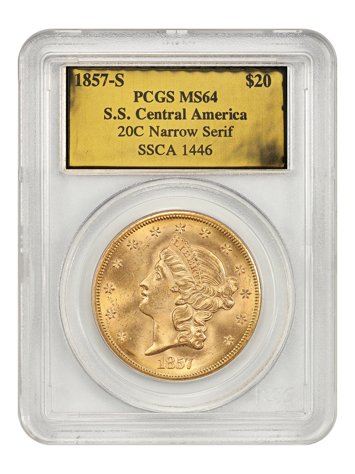 S.S. Central America: 1857-S Shipwreck $20 PCGS MS64 - Liberty Head $20
