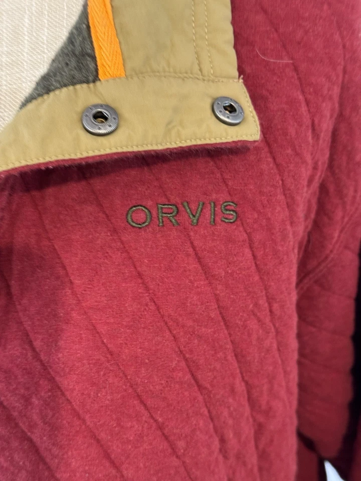 Sudadera Orvis para mujer roja acolchada 1/4 a presión talla grande Cottage Core Foto 2 de 4