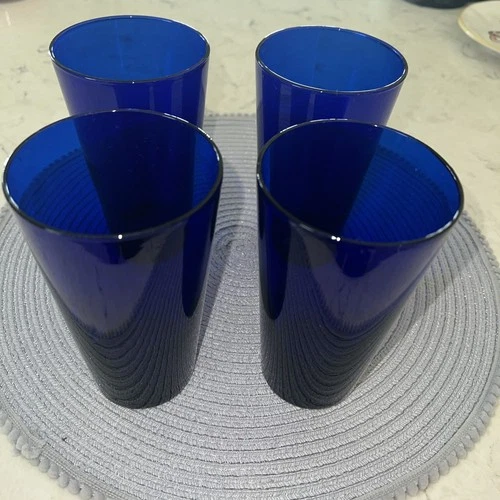 Vintage Libbey Cobalt Blue Glass Tumbler 16oz Water Pint 6" Tall Retro  Set Of 4