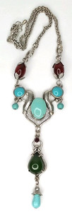 Vintage Navajo Native American Style Statement Necklace Turquoise Cabochon