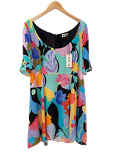 RIXO Ladies UK Size 24 Multi-Coloured Abstract Tulip Shift Dress New With Tags