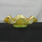 FENTON VASELINE PEACOCK TAIL CARNIVAL GLASS BOWL
