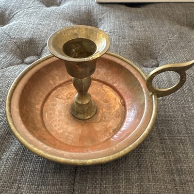 Vintage Brass Taper Candle Stick Holder Finger Loop Drip Base India 
