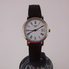 Tissot Ladies Watch T825/925 Date White Dial Black Leather Strap Woman's