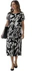 ?MAGGIE T PLUS SIZE 2 18/20 AU  BLACK WHITE GEO PRINT MIDI DRESS WORK -PLEASURE