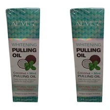 2 x AL'IVER Whitening Pulling Oil Coconut + Mint, With Tongue Scraper Lot of 2