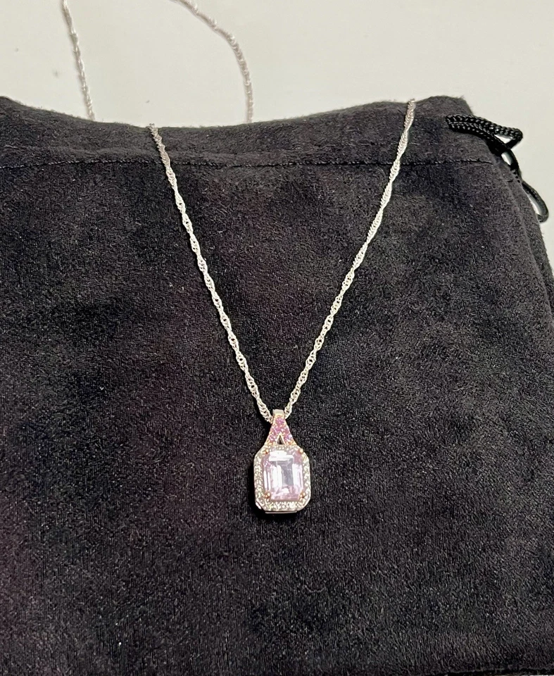"Collar colgante de plata de ley sobre rodio rosa kuncita con cadena de 18""" Foto 2 de 4