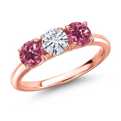 18K Rose Gold Plated Silver White Moissanite and Pink Tourmaline Engagement