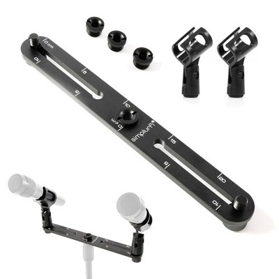 Stereo Array Microphone Mount - Holds 2 Mics, X-Y & ORTF T-Bar Bracket, Fits 3/8