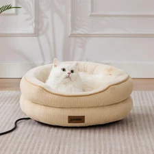 Heated Cat Bed Indoor - Adiustable Temperature Pet Heating Bed with Timer and Ch