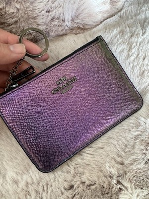 Coach Purple HOLOGRAM Crossgrain Leather MINI SKINNY CARD CASE W