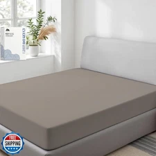 Mayfair Linen 100% Organic Cotton Percale Weave Fitted Sheet Full Size, Taupe